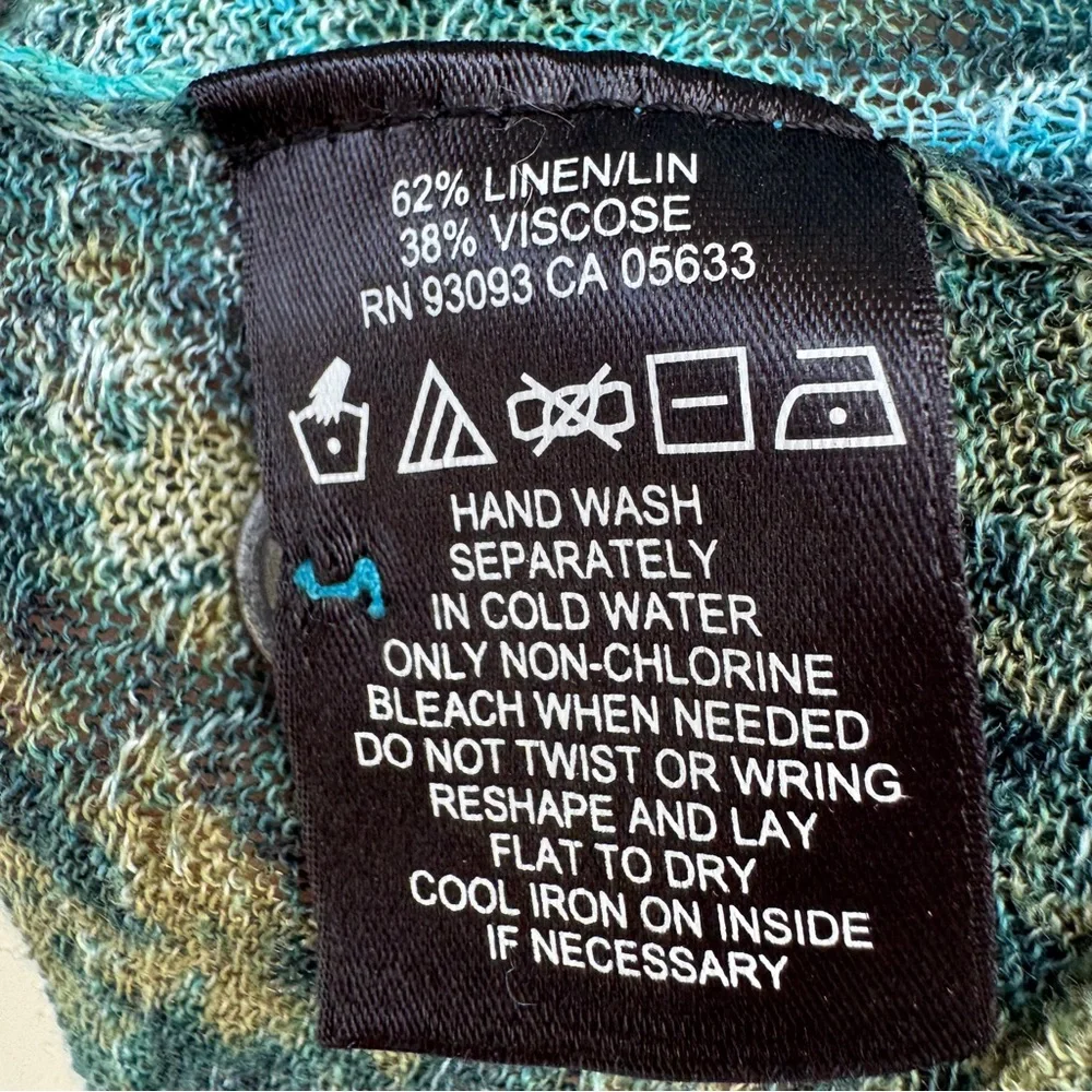 NIC + ZOE long cardigan sweater button down colorful knit blue green abstract 2X